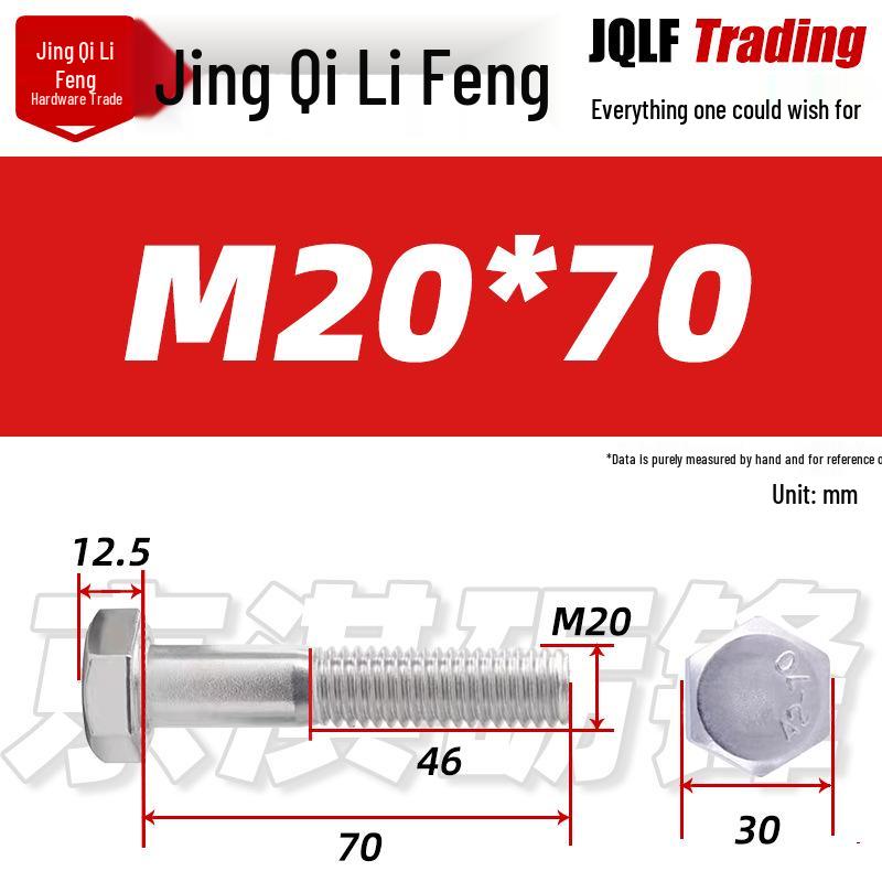 201 Stainless Steel Hex Head Bolt, Half Thread, M6-M30 Threaded Rod