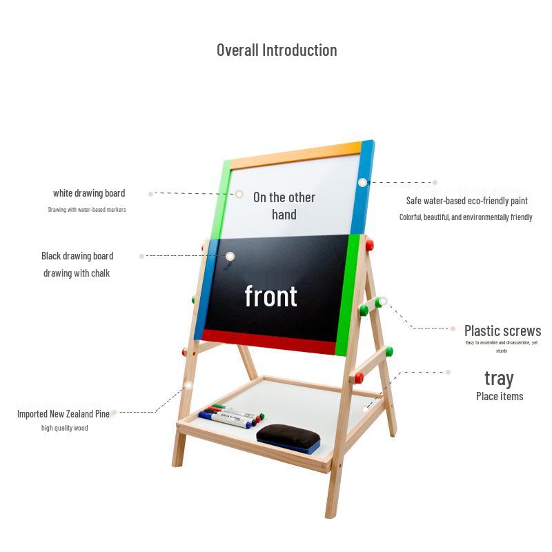 Kids' Double-Sided Magnetic Liftable Wooden Easel - Colorful Art & Drawing Toy