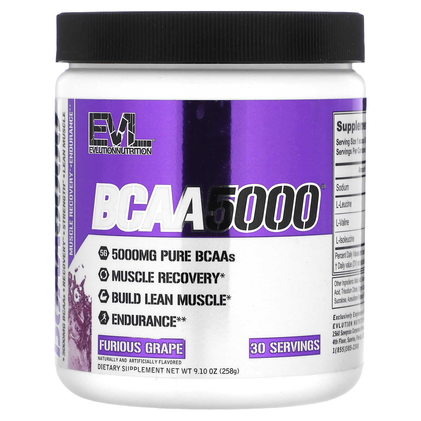 

EVLution Nutrition, BCAA5000, Furious Grapes, 9.10 oz (258 g)