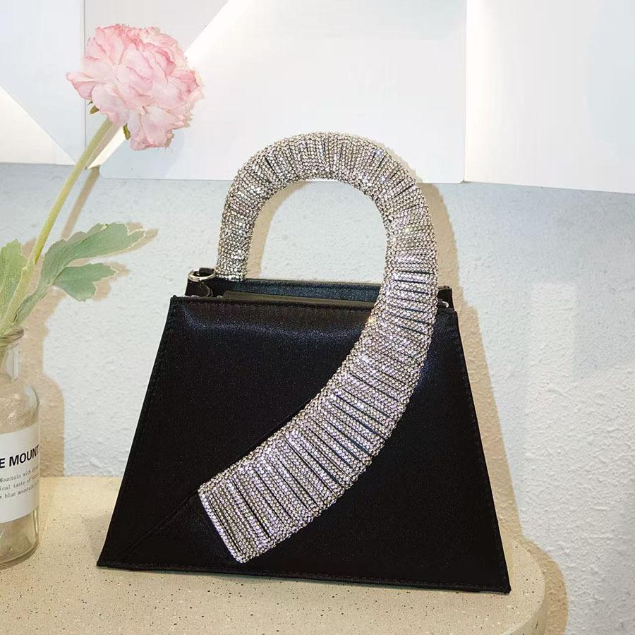 

Luxury Satin Square Bag Wedding Party Clutch Purse Glitter Shiny Diamonds Handle Evening Bag Crossbody Bag Women Fashion Handbag чёрный