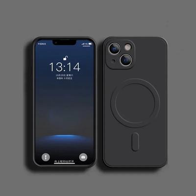 iPhone 15 14 13 12 11 Pro Max Plus İçin Sıvı Silikon Telefon Kılıfı Magsafe Manyetik Kablosuz Şarj Kapağı