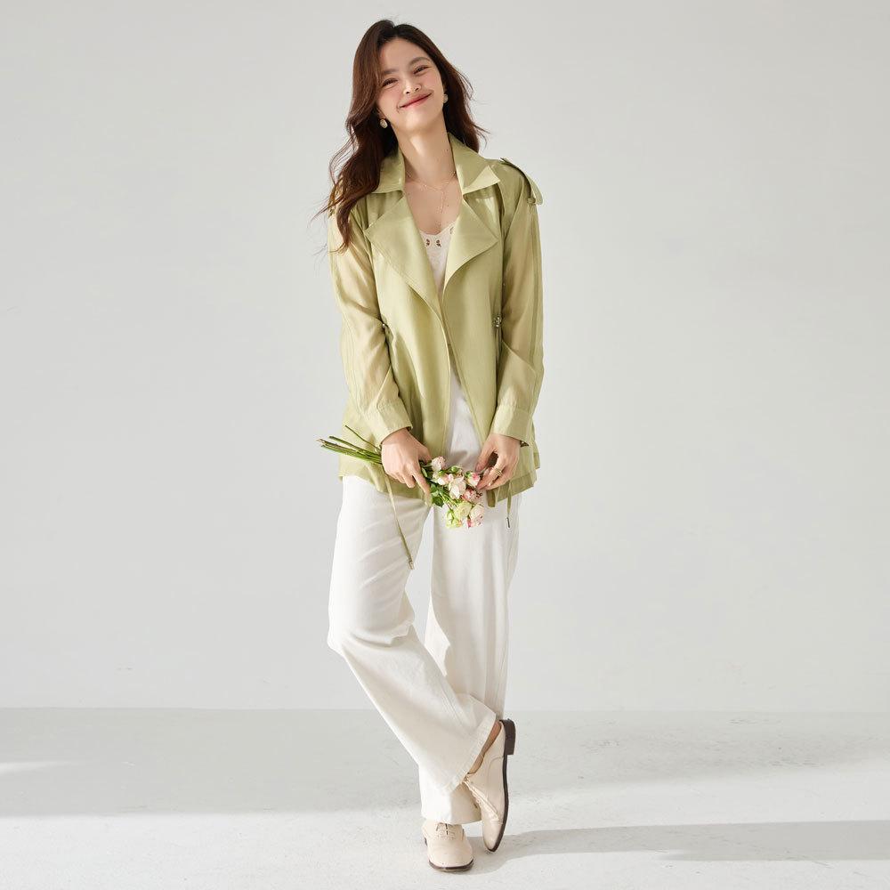 Tencel skin-friendly and breathable, thin and transparent sunscreen, light air-conditioning shirt, drawstring waist long-sleeved trench coat 23232