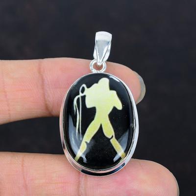 Aquarius Zodiac Sign In Black Onyx Pendant Horoscope Pendant 925 Sterling Silver Gemstone Pendant Handmade Pendant Astrology Zodiac Jewelry