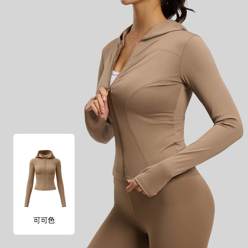 Women S Slim Fit Long Sleeve Hooded Yoga Jacket For Running Fitness