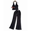 Stylish Niche Style Young Wind Buckle Waist Halter Backless Sling Tops + High Waist Slimming and Wide Leg Two-piece Set