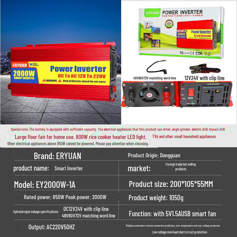 500W/1000W 12V/24V to 220V Solar Car Inverter with USB & Anti-Reverse Protection