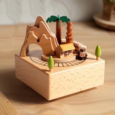 Wooden Music Box Creative Music Box Pure Handmade Carousel Toy Ornament Children'S Christmas Birthday Gift