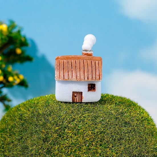 Miniature Resin Houses for Fairy Garden 2Pcs Mini Chimneyed Cottage Figurines, Rural House Building Ornaments DIY Micro Landscape Accessories