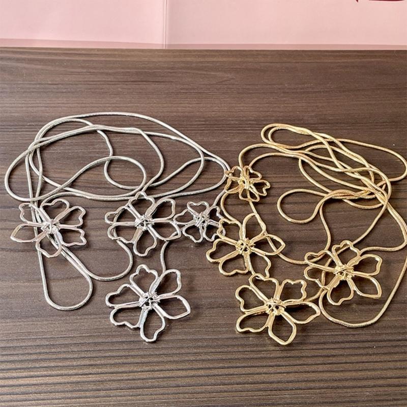 Hollows Long Sweater Necklace Women Elegant Pendant Petal Pattern Necklace for Daily Commute Or Event