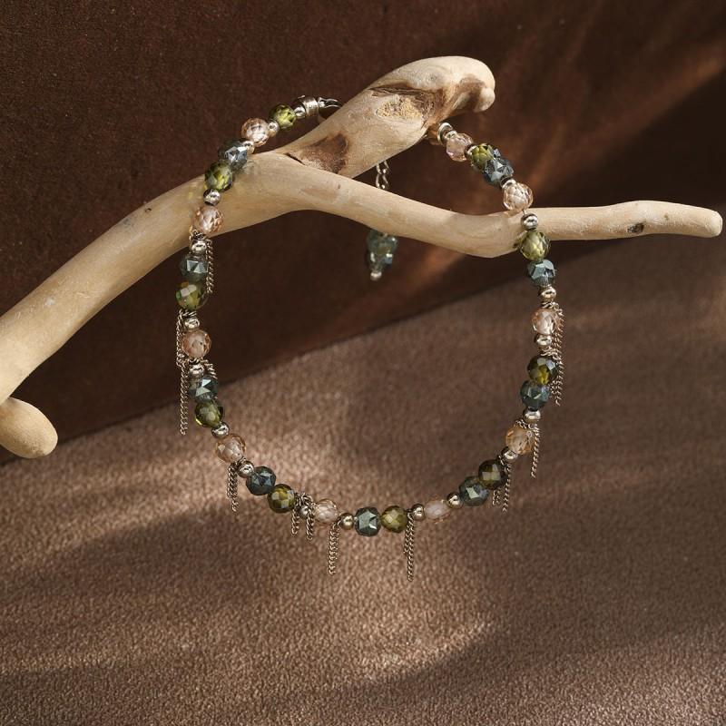 Womens Vintage-Inspired Natural Stone Beaded Bracelet With Copper Accents Geometric Design Minimalist Luxury Jewelry