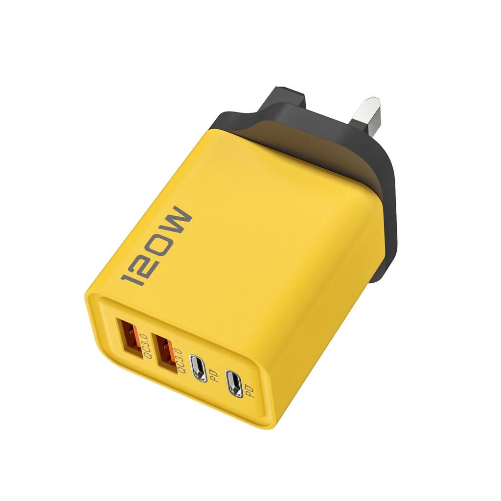 Total 120W 4-Port Fast Charger Station PD QC3.0 USB C Wall Adapter Compact Powerful Charging Hub for Laptop Tablet Smart Devices