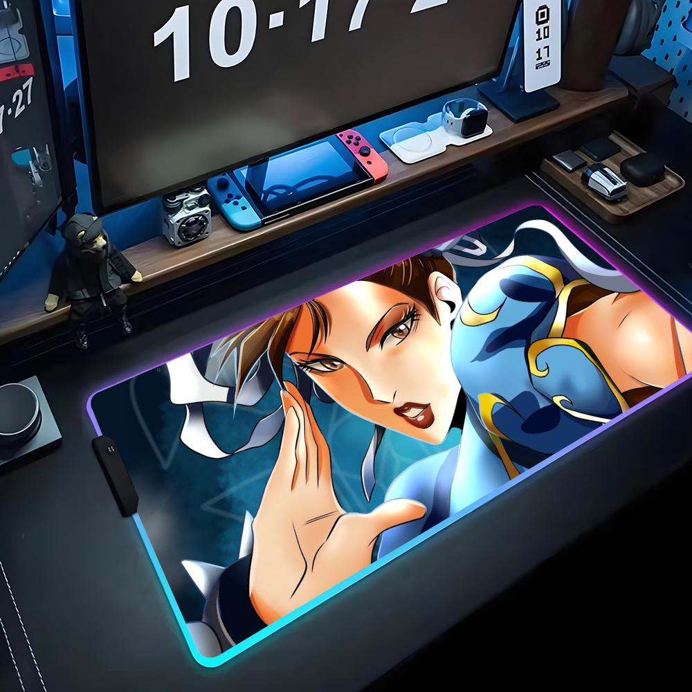 

chun li Mouse Pad RGB Gaming Mousepad Big LED Pad PC Desk Mat Luminous Mouse Pad Large Keyboard Mats Table Rug With Backlit RGB600x300x3mm