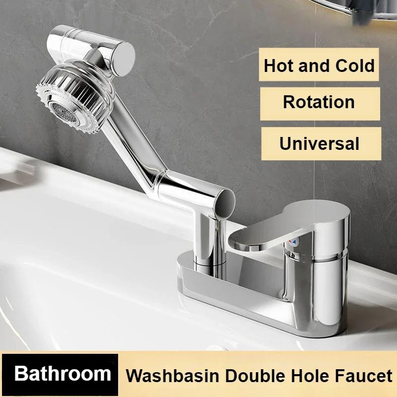 2 Modes Spray Basin Faucets Bathroom Cold Hot Mixer Tap Toilet Countertop Faucet Deck Mounted 360° Rotation Sink Faucet