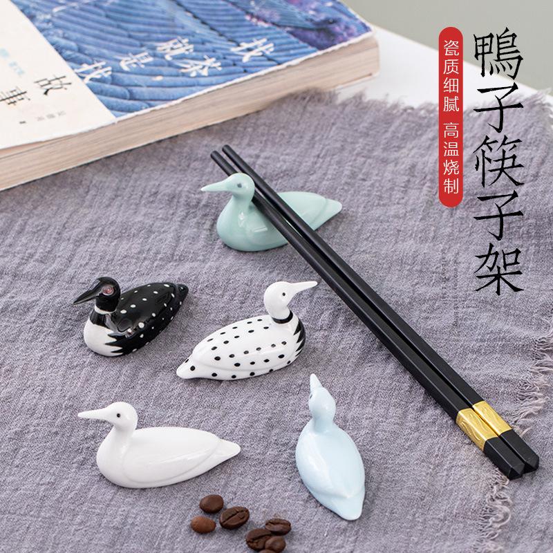 1/5pcs Japanese Duck-shaped Chopstick Holder Home Kitchen Table Decorations Cute Ceramic Crafts Micro-landscaping Ornaments