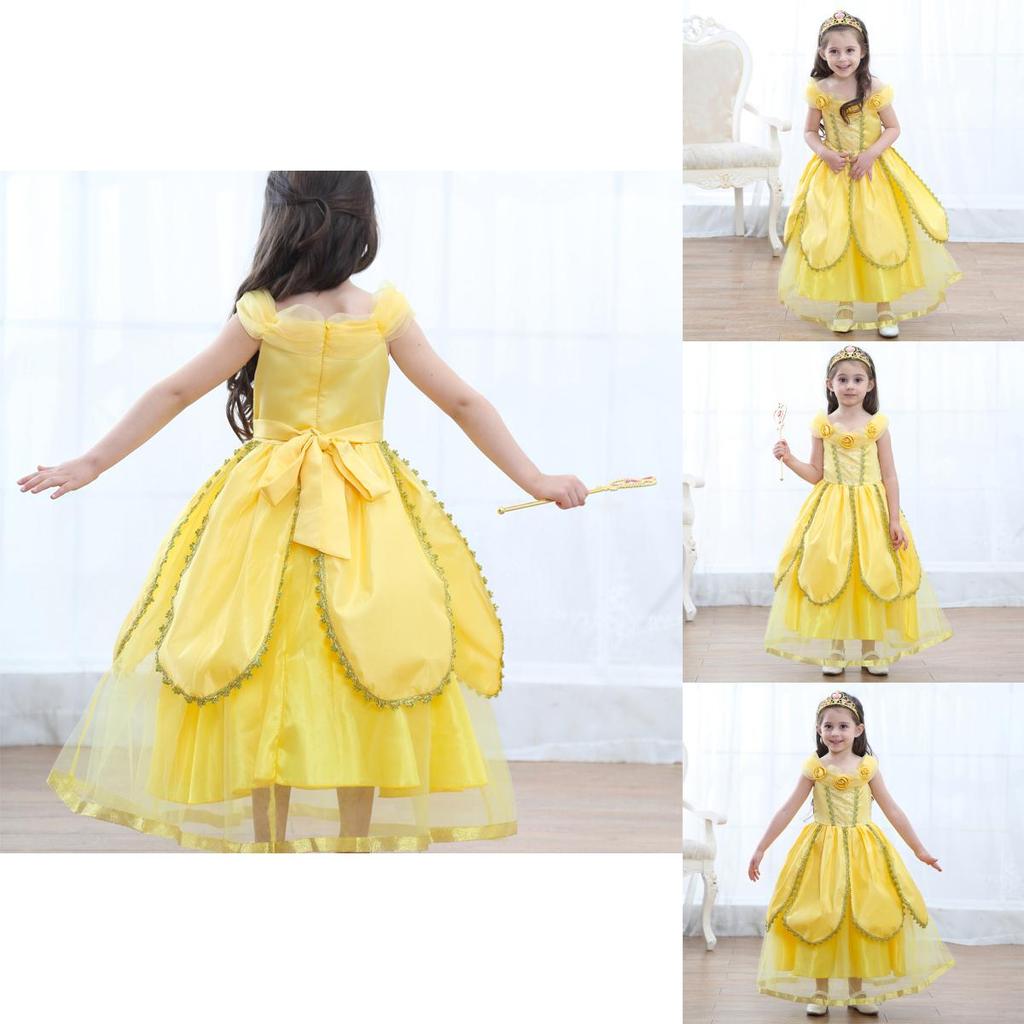 Enchanting Girls Belle Cosplay Princess Dress Yellow Ball Gown For Fancy Parties