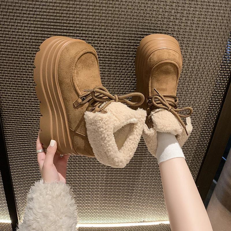 Mode Neue Damen Winter Warme Schneestiefel 10CM Hohe Plateau Kurze Stiefeletten Designer Wildleder Baumwollschuhe Frau Knöchel Botas Mujer