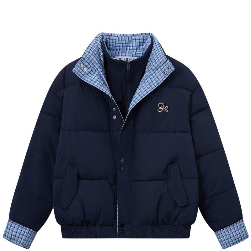 

Корейский Новый Стиль Клетчатая Поддельная Двойка Студенческая Хлопковая Одежда для Женщин на Зиму для Невысоких Людей Утепленная Хлебная Одежда XL