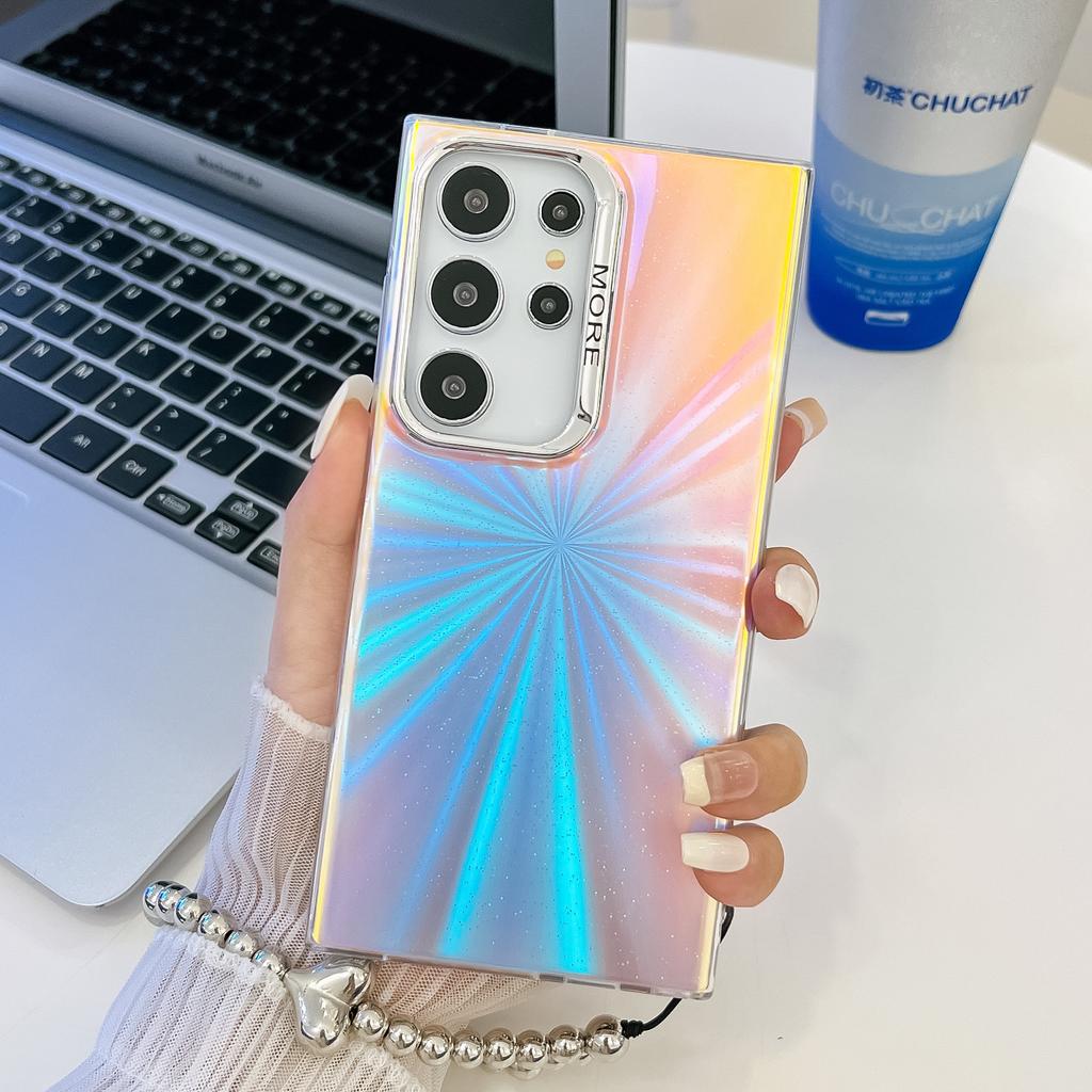 Samsung S25ultra Electroplated Laser Phone Case Suitable for S24plus Feather A56 Pearl Bracelet Hard Set