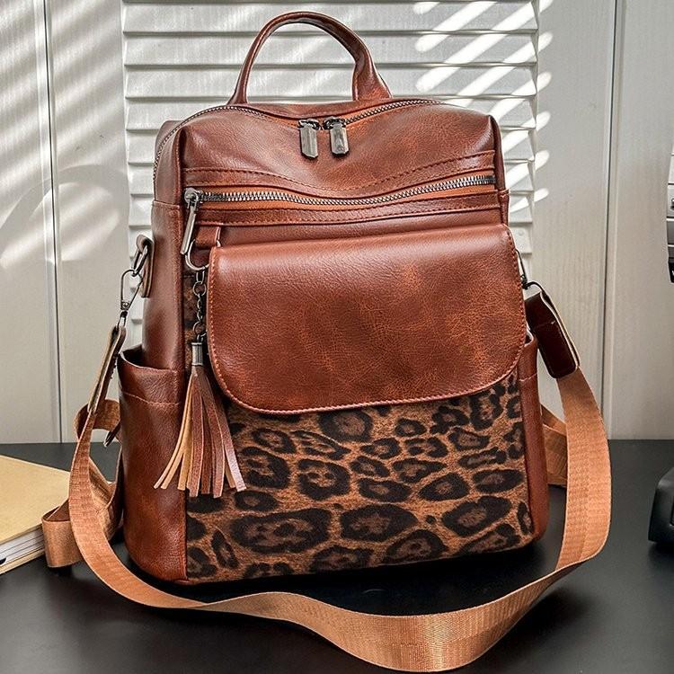 IELGY Ladies Backpack Retro Leopard Print Fashion Large Capacity