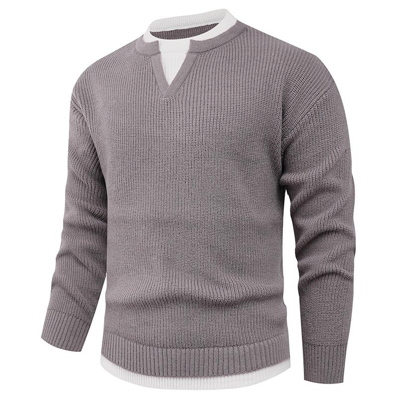 Two-piece Knitted Sweater for Men's Pullover Loose Inner Round Neck Warm Bottom