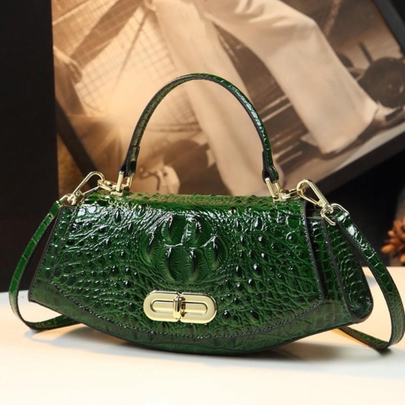 2024 Krokodilo rašto auksinis luitas rankinė per petį vidutinio amžiaus moterims