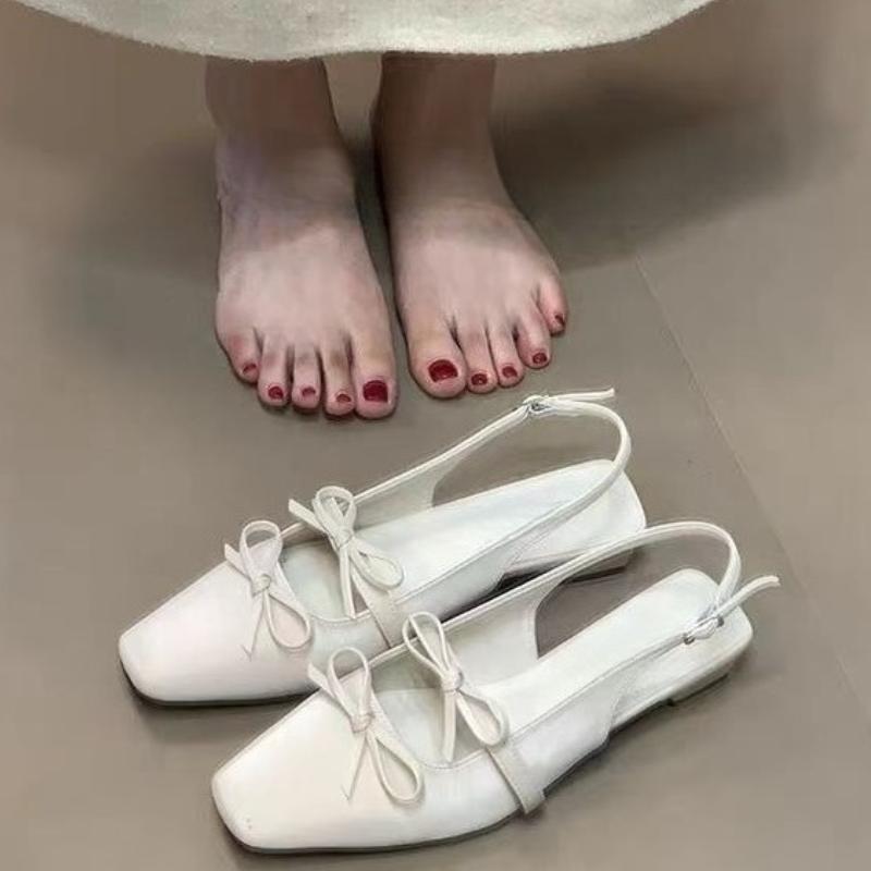 Fashion Bow Women Flats Square Toe Sandals Luxury New Summer Fashion Shoes 2025 Designer Party Slingback Slippers Dress Sandalias Mujer