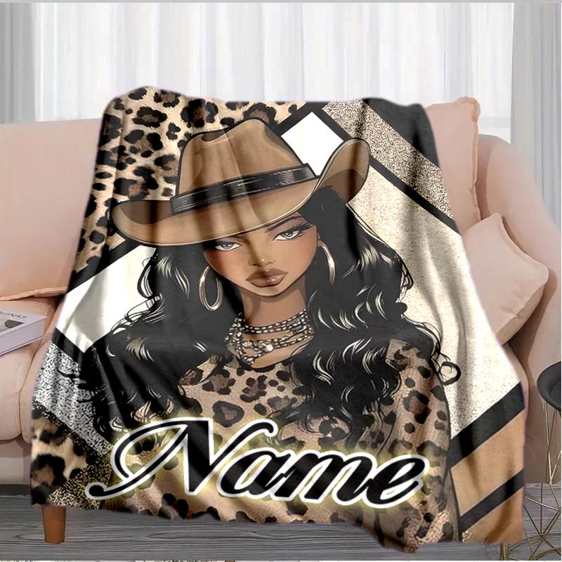1PC Custom Name Cowgirl Fashion Artwork Outdooor Flannel Blankets Throw Blanket All-Season Throw Gift Bedspread for Couch, Bed, Camping Holiday Birthd