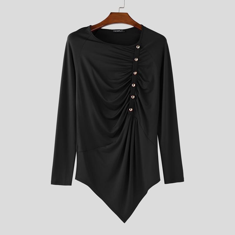 

INCERUN Spring Men Long Sleeve Irregular Twisted Casual Fitted T-Shirts Tops Undershirts L чёрный