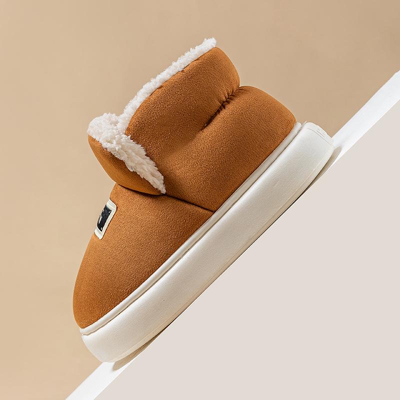 Women's High-Top Velvet-Lined Cotton Slippers, Non-Slip, Warm, Thickened for Winter, Suitable for Indoor & Outdoor Use