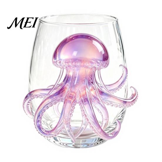 Ocean Style Bar Accessory Octopus Stemless Wine Glass, 3D Marine Animal Printed Themed Glassware Borosilicate Glassware, for Cocktails And Home Unique