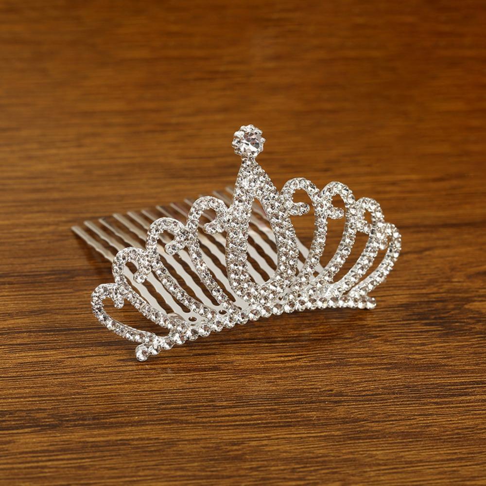 Sparkling Rhinestone Hair Comb Alloy Material Princess Hair Comb Children Tiara Crown  Parties
