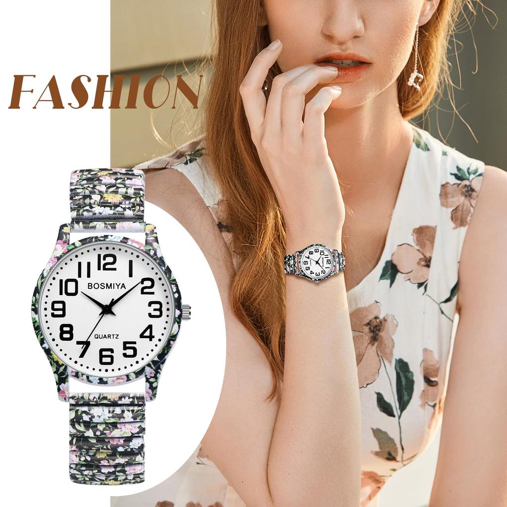 Bohemia Elastic Strap Watch Seiko Easy To Read Arabic Numerals Analog Quartz Watch Waterproof Stylish Cool Unisex Fashion Floral Print Elastic Strap