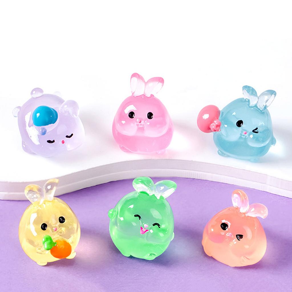 Set of 6 Resin Rabbit Figures with Glowing Effect Miniatures Rabbit Perfect for Garden Aquarium Dollhouse