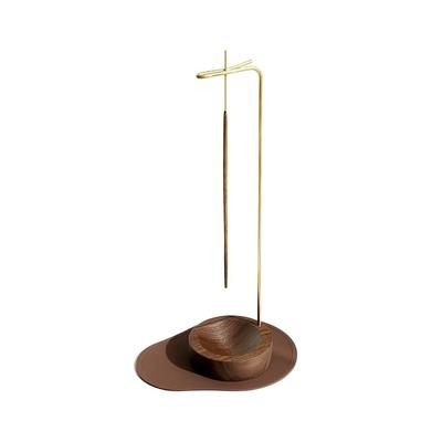 Dostende Räucherstäbchenhalter, Mehrzweck-Design, Räuchergefäß aus Holz, Aschenfänger mit Räucherstäbchenhalter aus Messing für Heimdekoration, Yoga, Spa, Meditation (Nussbaum