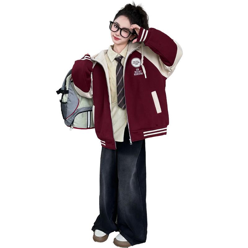Girls' 2024 Winter Cotton-Padded Baseball Jacket