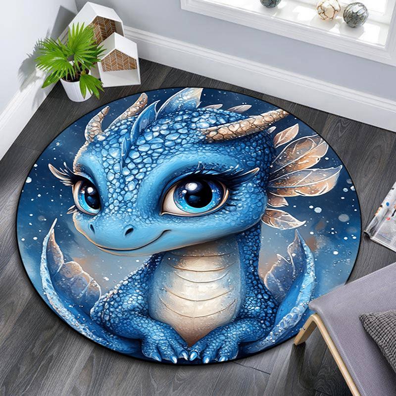 Blue Dragon Round Area Rug,Carpet Rug for Living Room Bedroom Sofa Playroom Decor,Non-slip Floor Mat