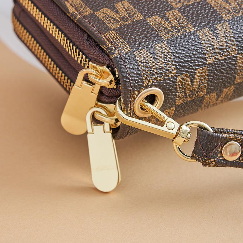 Women's Large Capacity Plaid Double Zipper Clutch with Multi-Card Slots (2025 Design)