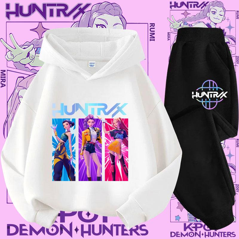 K-pop Demon Hunter New Children's Hoodie Set - Cute Girls' Casual Top for Kids Boys' Sports Shirt with Cartoon Print-2-Piece Set