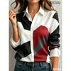 Fashion Women's Button Geometric Color Blocks Printed Shirts Elegant Women's Office Long Sleeve Shirt 2026 Autumn Casual Blouses