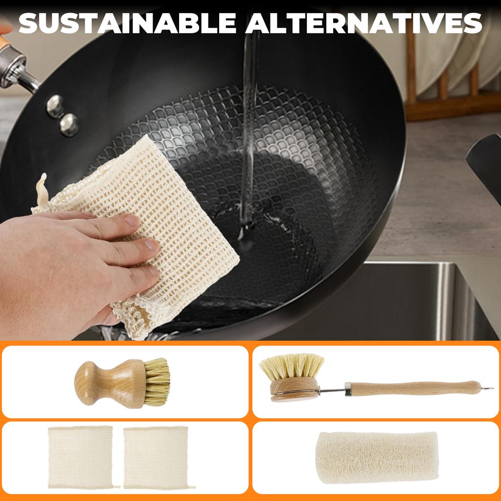 Szczotka do szorowania naczyń Czyszczenie kuchni Włosie sizalowe Zestaw Patelnia żeliwna Garnki Patelnie Szczotka do garnków z uchwytem Myjka do naczyń loofah