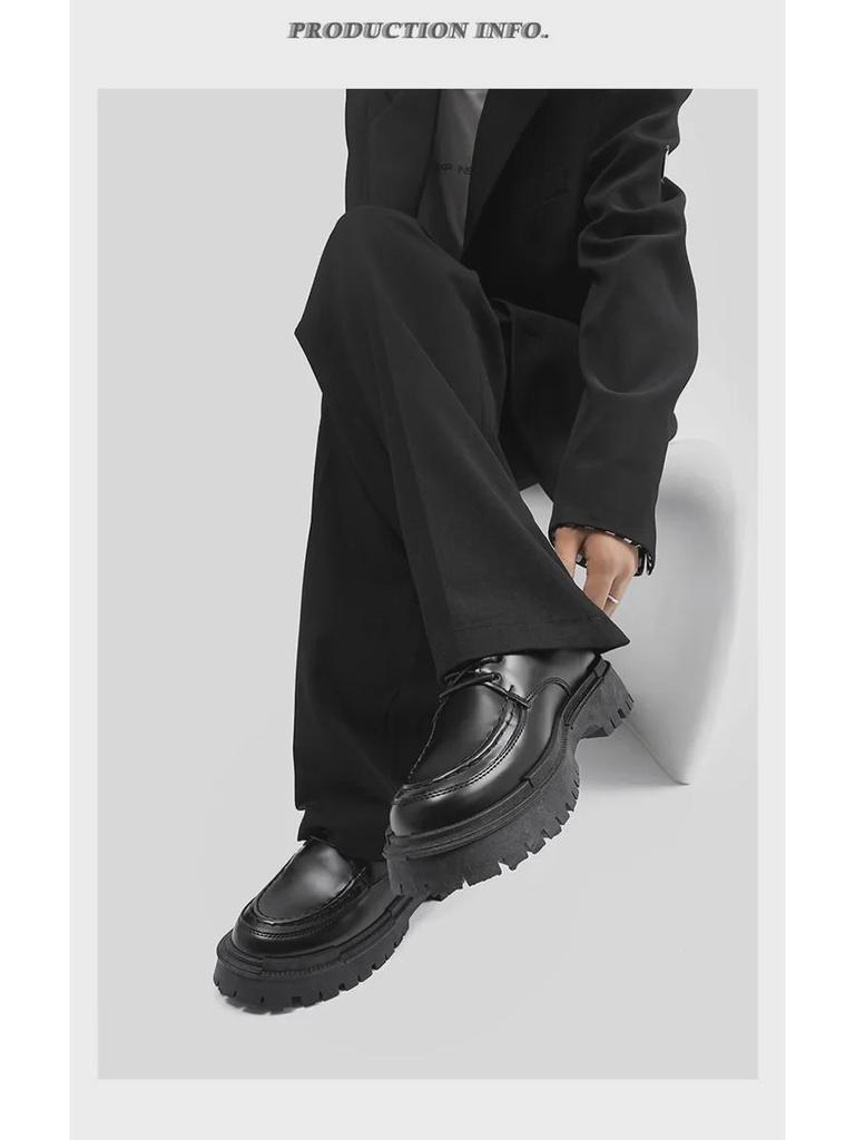 Men's Casual Black Leather Shoes - Autumn British Style, Thick Sole, Heightening Design, Fashionable College Footwear