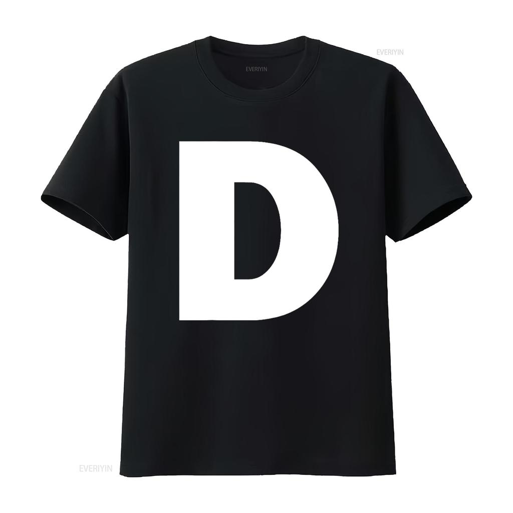 Letter D Capital Alphabet Monogram Initial T Shirt Vintage Washed Stylish Casual Soft Streetwear Slightly Breathable