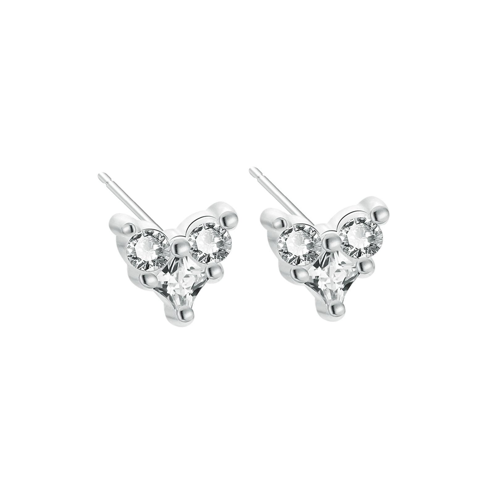 

S999 Sterling Silver Heart Diamond Stud Earrings - Mini Fresh Style Cochlear Design, Pure Silver Cartilage Studs, High-End Simple & Versatile. Pure Silver серебряный