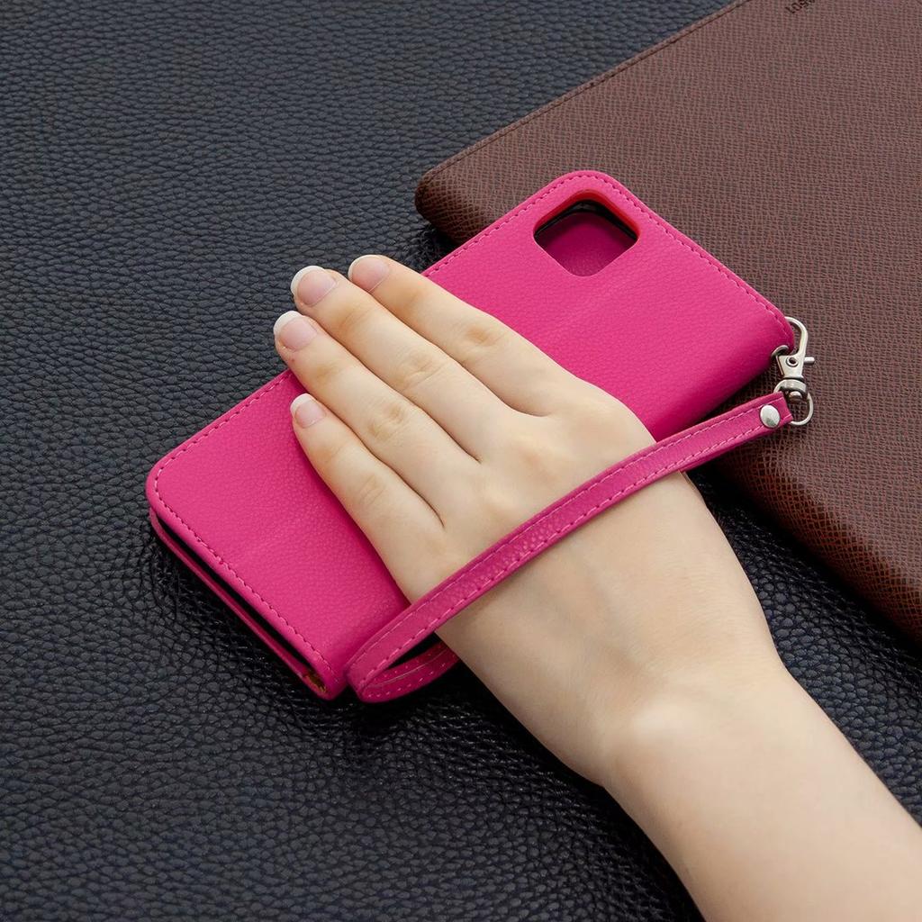 Suitable for Sony L4 mobile phone leather case, Huawei Y6P solid color lychee pattern card wallet protective case Honor 9A