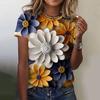 Casual and Versatile High-quality Flower Patterned Short Sleeved Round Neck Women's T-shirts