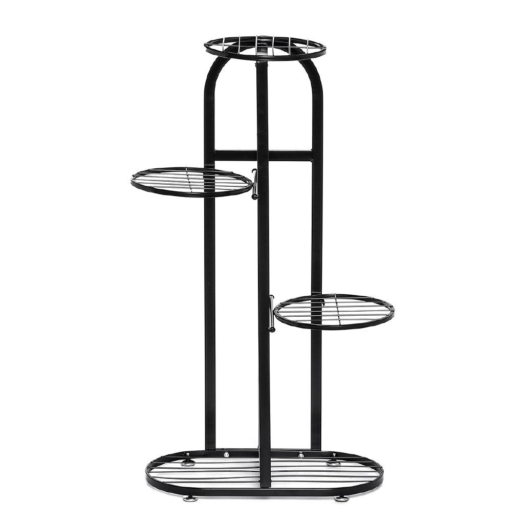 4-Tiers Iron Art Tree Design Plant Stand Holder Flower Pot Rack Garden Shelf Stand Outdoor Indoor Black White 22x44x81cm