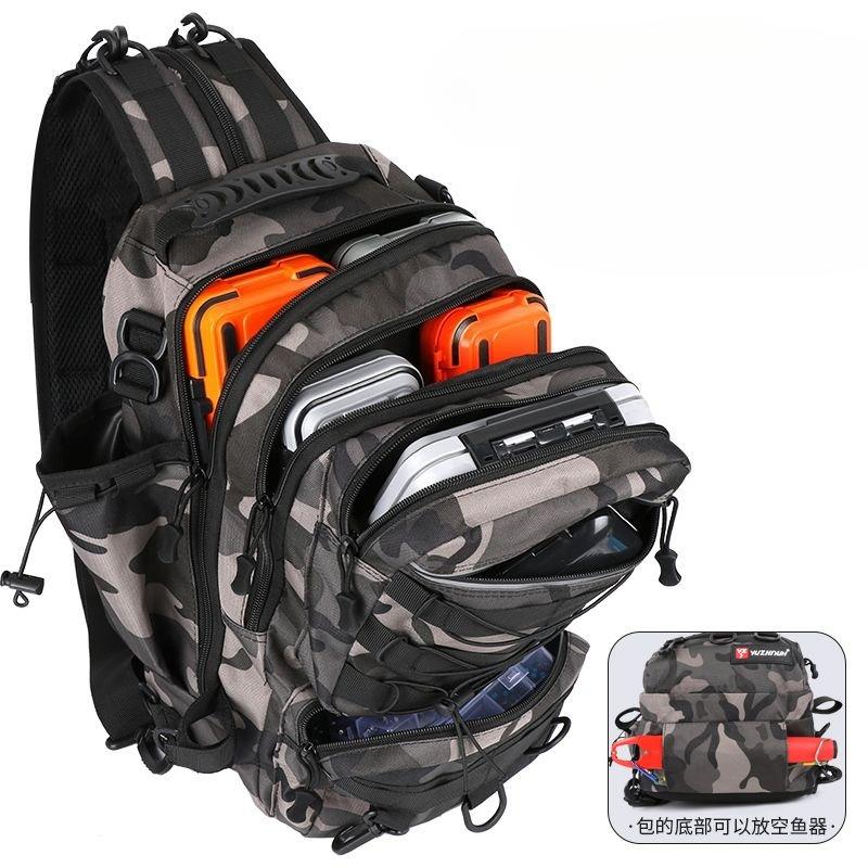 Nylon Fishing Backpack Bag Waterproof Large Capacity Fishing Tackle Storage Bag Grey/Black Double Layer Outdoor Shoulder Bag