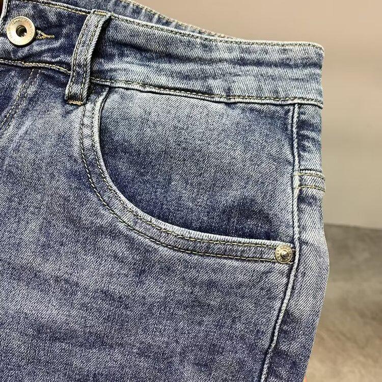 Men's Summer Thin Ripped Denim Shorts with Embroidery - Personalized Casual Breeches by Fashion Brand