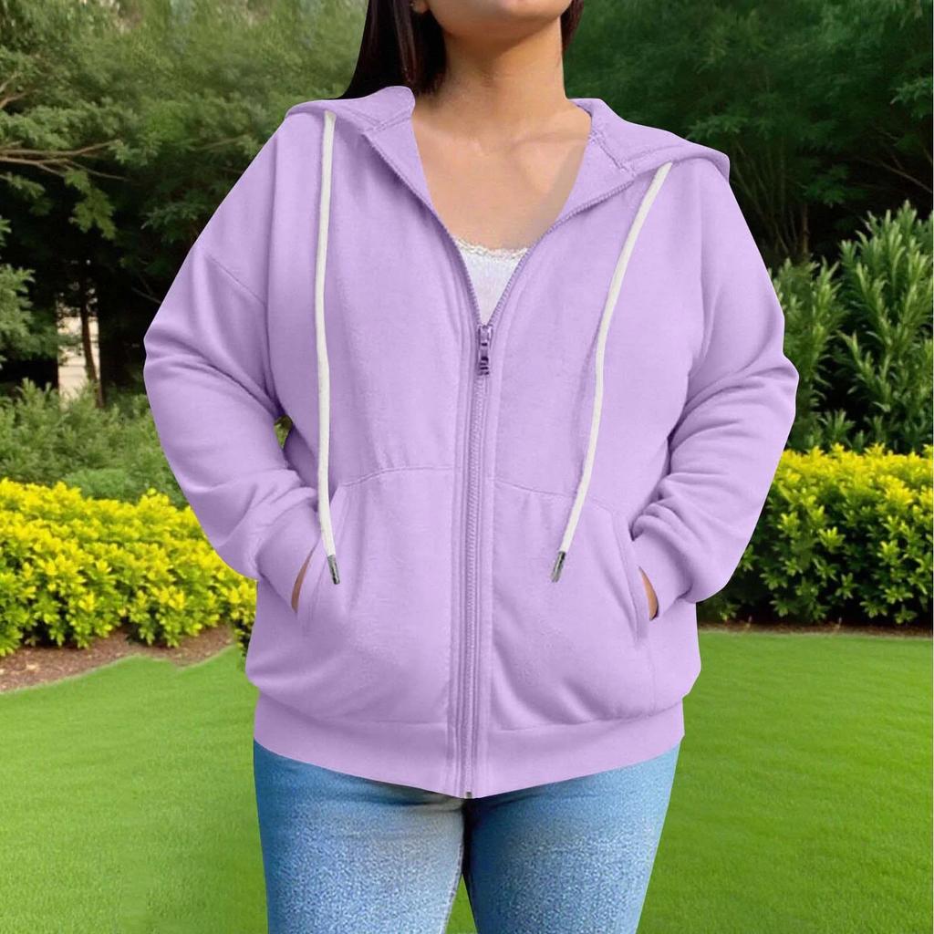 Women's Plus Size Fashion Casual Long Sleeve Solid Color Hooded Sweatshirt Tops