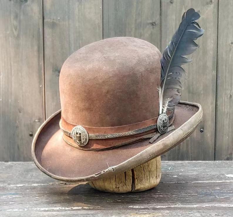 

Модная фетровая шляпа из чистой шерсти в стиле вестерн, шерстяная шляпа с отделкой из перьев, осень-зима L（58-60cm）